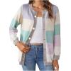 amaon Essentials Long Pastel Sweater Women's Striped Cardigan Sweaters V Neck Open Front Button Up Fall Color Block Fuzzy Loose Knit Coats Purple view 1