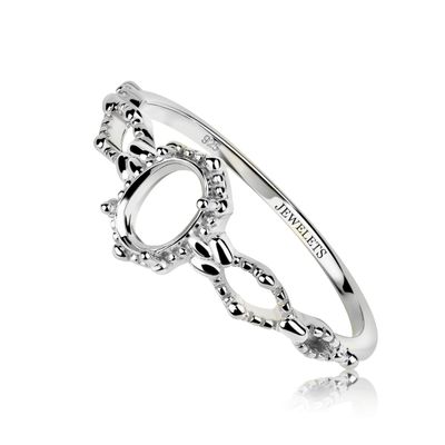 Silver Ring Blank 5x7 mm Oval Prong Setting Decorative Side Fine 925 Jewelry Blanks (10.0)
