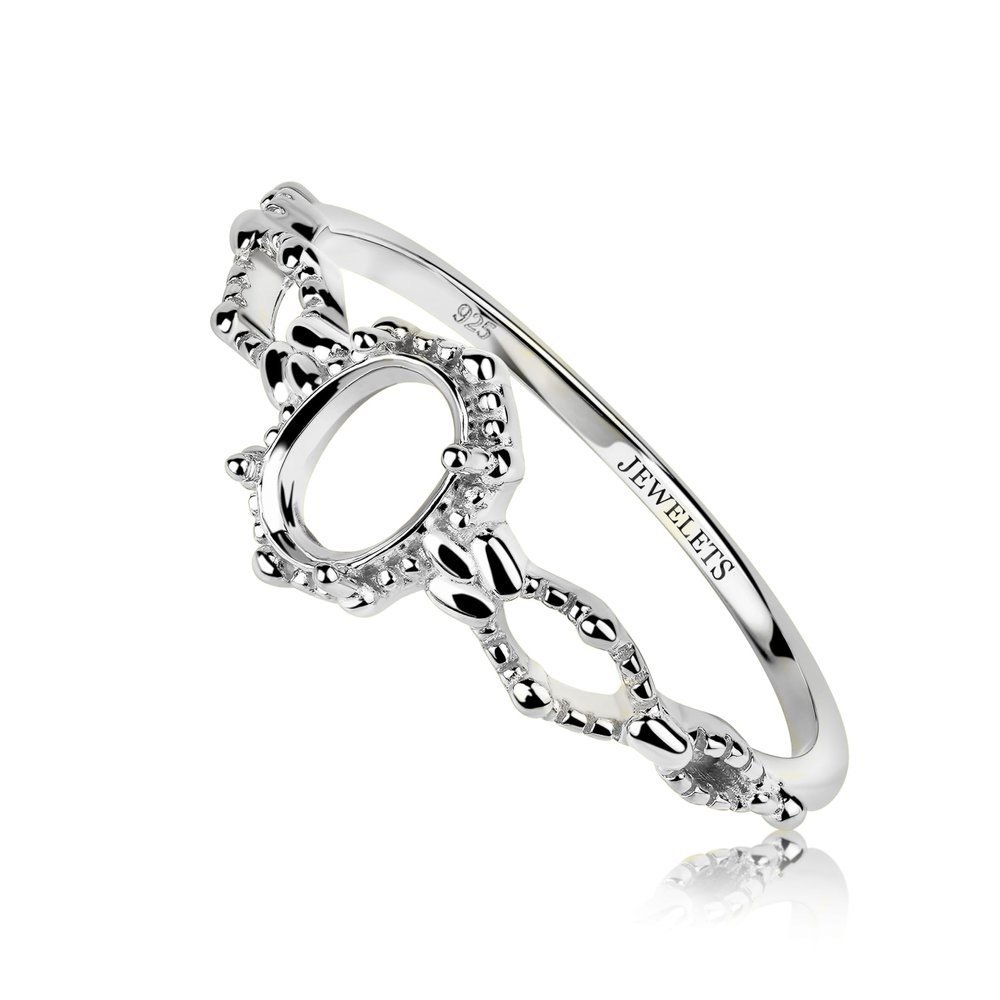 Silver Ring Blank 5x7 mm Oval Prong Setting Decorative Side Fine 925 Jewelry Blanks (10.0)