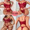 Avidlove Women's Lingerie 4 Piece Garter Lingerie Floral Lace Bra and Panty Sets with Underwire Wine Red XX-Large view 3