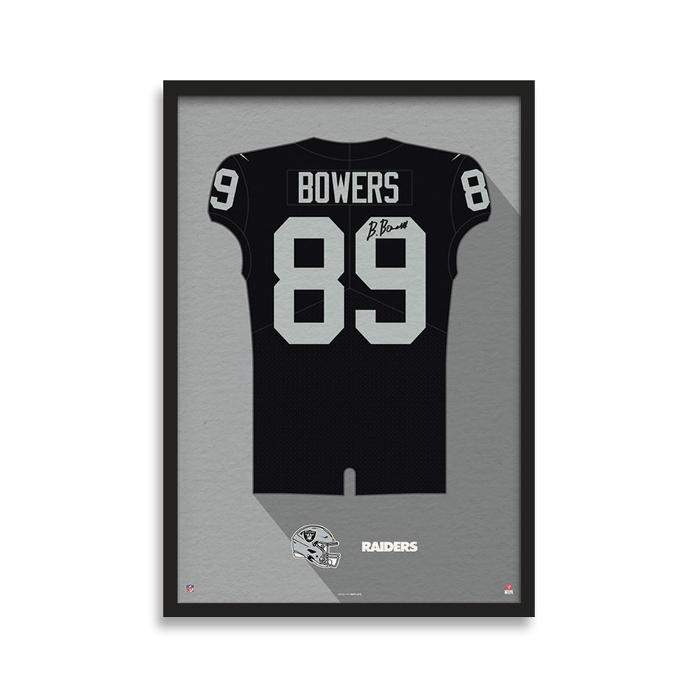 Sporticulture NFL American Football Las Vegas Raiders - Brock Bowers-Adams Jersey Print Framed Wall Art Picture Poster for Boys Bedroom and Man Cave Decor - Ready to Hang, Black 19.5" x 25", Medium