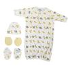 Bambini NC-0253 Newborn Baby Boy Girl Unisex Infant Gown Caps Booties Mittens Set White & Yellow - 4 Piece view 1