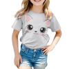 Big Girls Outfits Girls Summer Loose Casual Trendy Cute Cat Printed Short Sleeve T Shirt Top Girls (White, 18-24 Months) view 3