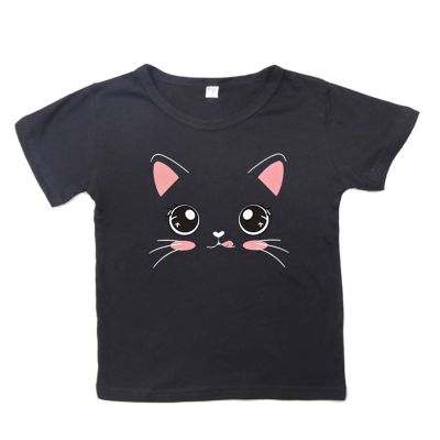 Big Girls Outfits Girls Summer Loose Casual Trendy Cute Cat Printed Short Sleeve T Shirt Top Girls (Black, 4-5 Years)