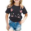 Big Girls Outfits Girls Summer Loose Casual Trendy Cute Cat Printed Short Sleeve T Shirt Top Girls (Black, 4-5 Years) view 3