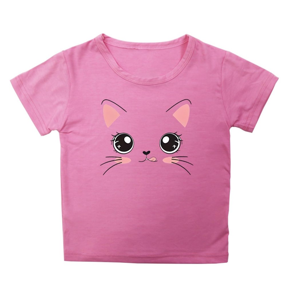Big Girls Outfits Girls Summer Loose Casual Trendy Cute Cat Printed Short Sleeve T Shirt Top Girls (Pink, 18-24 Months)