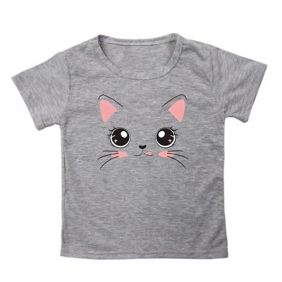 Big Girls Outfits Girls Summer Loose Casual Trendy Cute Cat Printed Short Sleeve T Shirt Top Girls (Grey, 9-10 Years)