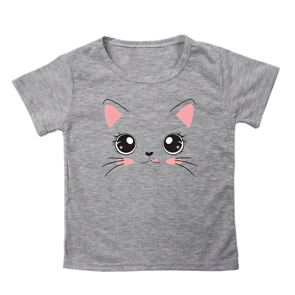 Big Girls Outfits Girls Summer Loose Casual Trendy Cute Cat Printed Short Sleeve T Shirt Top Girls (Grey, 9-10 Years)