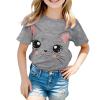 Big Girls Outfits Girls Summer Loose Casual Trendy Cute Cat Printed Short Sleeve T Shirt Top Girls (Grey, 9-10 Years) view 3