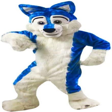 Eamior Blue Wolf Mascot Costume Adult Size for Men & Women with Built-in Fan Inside the Head