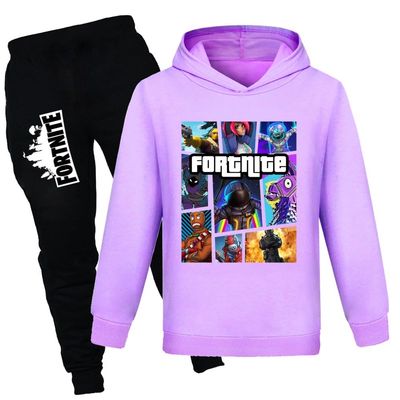 LONGYiKD Boy's Tracksuit Cotton Pullover Hoodie Kids Jogging Sportwear Clothes Set 2 Pieces Game Outfits for Girls (US, Age, 11 Years, 12 Years, Purple)