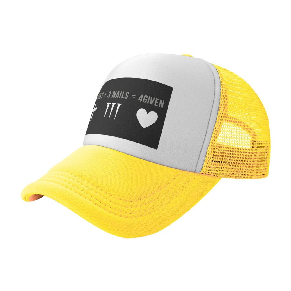 1 Cross 3 Nails 4 Given Christian Cross Trucker Hat - Mesh Baseball Snapback Cap for Men Or Women Outdoors Yellow