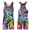 DIYUME Unisex Graffiti Wrestling Singlets Sport Bodysuit Sleeveless Active Wrestling Jumpsuits (Unisex Adult/Youth)