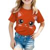 Big Girls Outfits Girls Summer Loose Casual Trendy Cute Cat Printed Short Sleeve T Shirt Top Girls (Orange, 6-7 Years) view 3