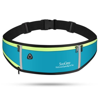 SooGree Men Women Running Belts,Slim Sport Belts,Waterproof Running Fanny Pack,Waterproof Running Waist Packs with Reflective Strip,Runner Belt for Running Walking Cycling Camping Gym (Blue)
