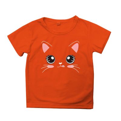 Big Girls Outfits Girls Summer Loose Casual Trendy Cute Cat Printed Short Sleeve T Shirt Top Girls (Orange, 9-10 Years)