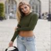 Abardsion Women's Sexy Long Sleeve Crop Tops 2025 - Basic Crew Neck Slim Fitted Fall Cropped Shirts(Army Green, L) view 2