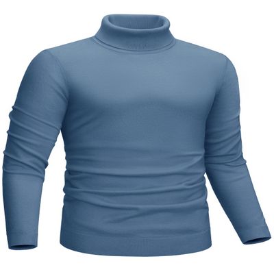 CRYSULLY Men's Turtleneck Sweater Long Sleeve Lightweight Knitted Thermal Pullover Sweater for Spring Fall Winter Blue Grey L