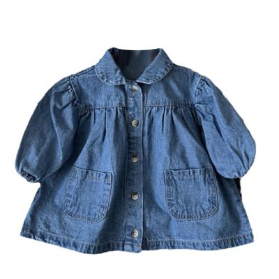 Baby Girls Denim Ruched Long Sleeve T-Shirt Tops Dress Clothing Toddler Autumn Winter Fashion (Dark Blue, 2-3 Years)