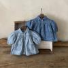 Baby Girls Denim Ruched Long Sleeve T-Shirt Tops Dress Clothing Toddler Autumn Winter Fashion (Dark Blue, 2-3 Years) view 4
