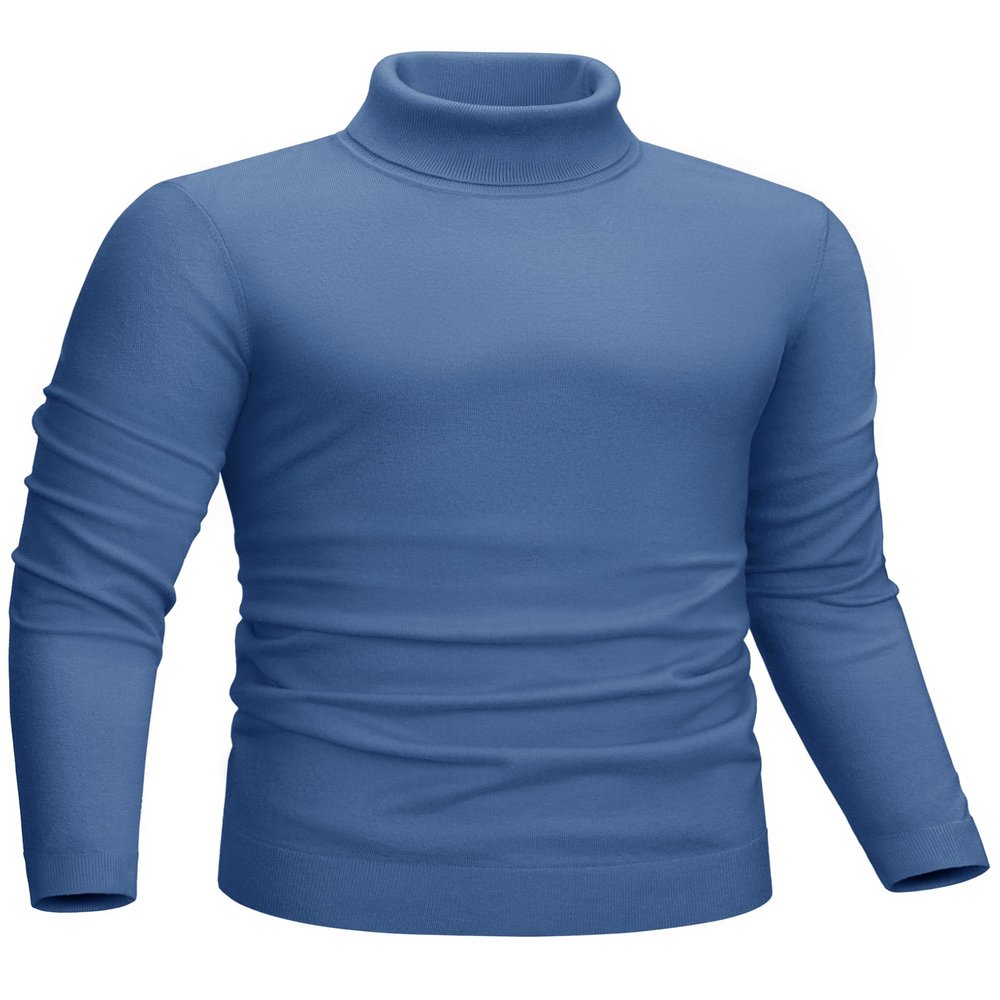 CRYSULLY Sweaters for Men Turtleneck Long Sleeve Lightweight Knitted Thermal Pullover Sweater for Spring Fall Winter Blue XL