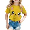 Big Girls Outfits Girls Summer Loose Casual Trendy Cute Cat Printed Short Sleeve T Shirt Top (Yellow, 12-18 Months) view 3