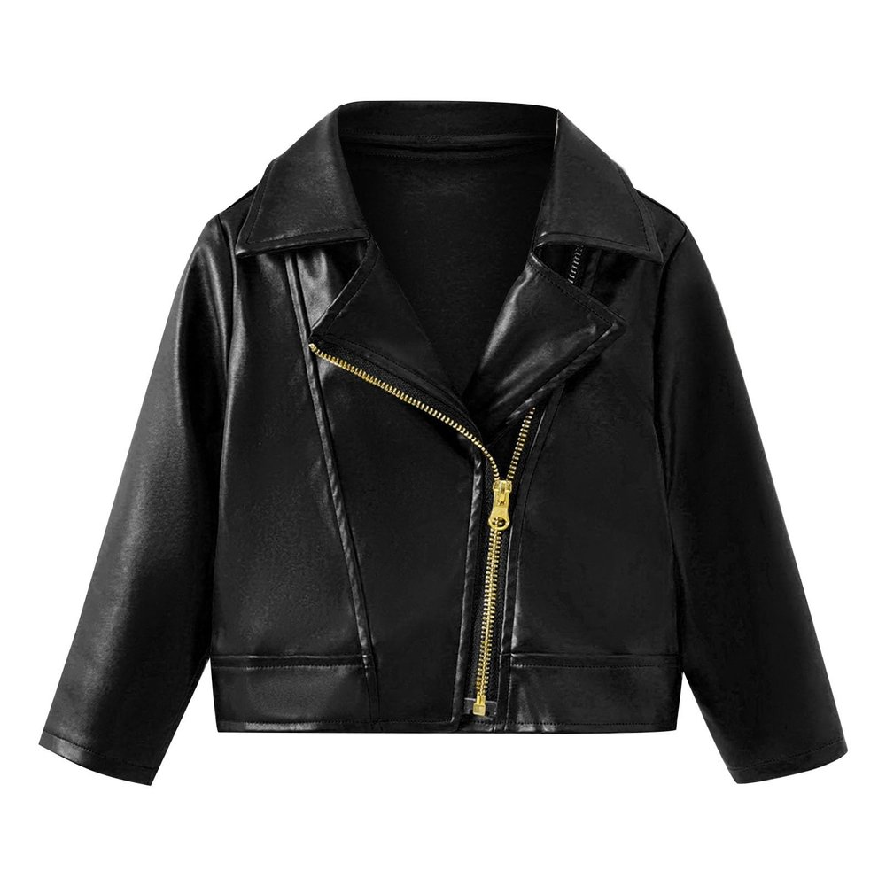 Baby PU Faux Leather Motorcycle Coat Toddler Infant Zipper Fall Winter Solid Color Long Sleeve Lapel (Black, 3-4 Years)