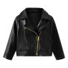 Baby PU Faux Leather Motorcycle Coat Toddler Infant Zipper Fall Winter Solid Color Long Sleeve Lapel (Black, 3-4 Years) view 1