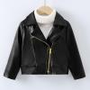 Baby PU Faux Leather Motorcycle Coat Toddler Infant Zipper Fall Winter Solid Color Long Sleeve Lapel (Black, 3-4 Years) view 2