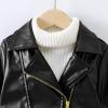 Baby PU Faux Leather Motorcycle Coat Toddler Infant Zipper Fall Winter Solid Color Long Sleeve Lapel (Black, 3-4 Years) view 4