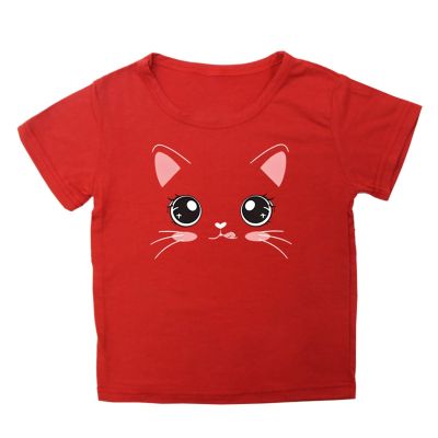 Big Girls Outfits Girls Summer Loose Casual Trendy Cute Cat Printed Short Sleeve T Shirt Top Girls (Red, 4-5 Years)