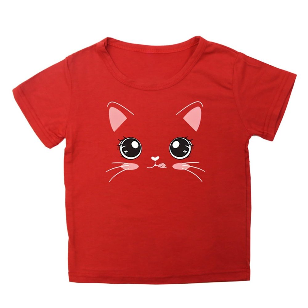 Big Girls Outfits Girls Summer Loose Casual Trendy Cute Cat Printed Short Sleeve T Shirt Top Girls (Red, 4-5 Years)