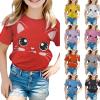 Big Girls Outfits Girls Summer Loose Casual Trendy Cute Cat Printed Short Sleeve T Shirt Top Girls (Red, 4-5 Years) view 2