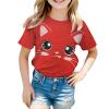 Big Girls Outfits Girls Summer Loose Casual Trendy Cute Cat Printed Short Sleeve T Shirt Top Girls (Red, 4-5 Years) view 3