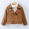Baby PU Faux Leather Motorcycle Coat Toddler Infant Zipper Fall Winter Solid Color Long Sleeve Lapel (Brown, 3-4 Years) view 2