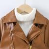 Baby PU Faux Leather Motorcycle Coat Toddler Infant Zipper Fall Winter Solid Color Long Sleeve Lapel (Brown, 3-4 Years) view 4