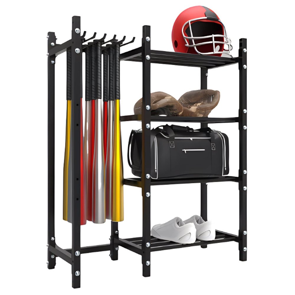 SGeneE Large Capacity Metal Baseball Equipment Storage Rack Stand Holder, Heavy Duty Vertical Multifunctional Organizers for Indoor Gym Garage Club, Save Space,Style1