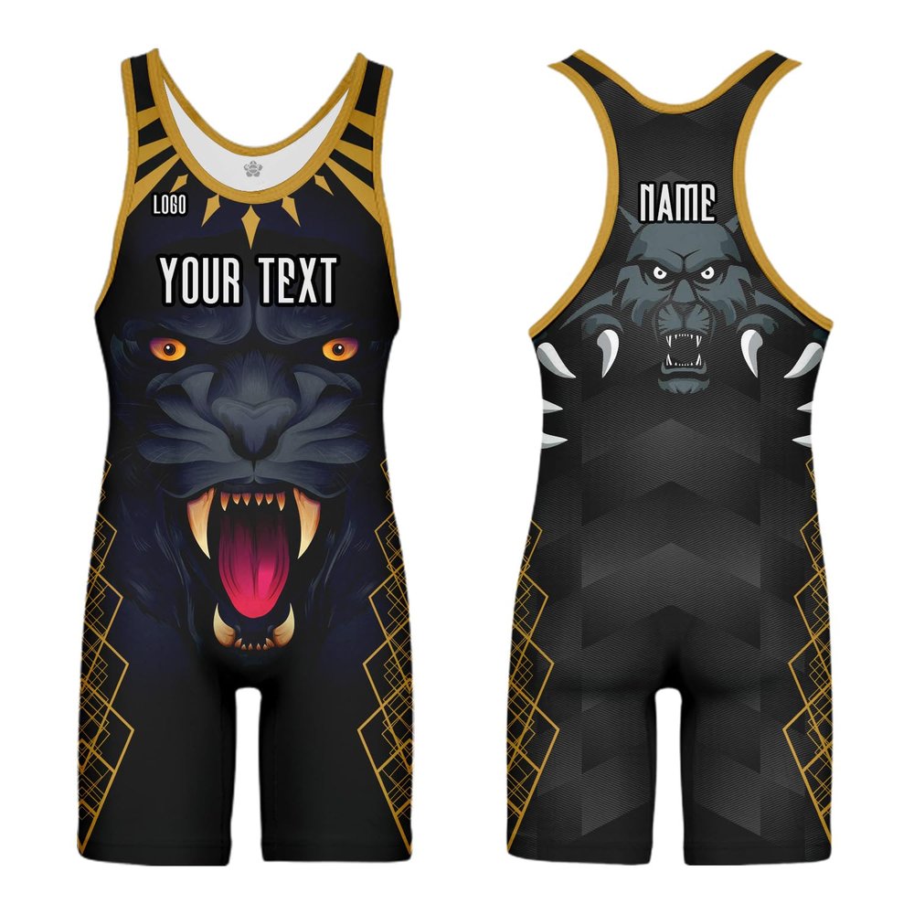 DIYUME Custom Bear Wrestling Singlet,Animal Pattern Powerlifting Singlet for Competition Team