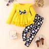 Axumity Kid Toddler Girls Clothes Outfits High-low Bowknot Top + Daisy Print Pants 2PC Girls Fall Pants Set(5-6T) view 2