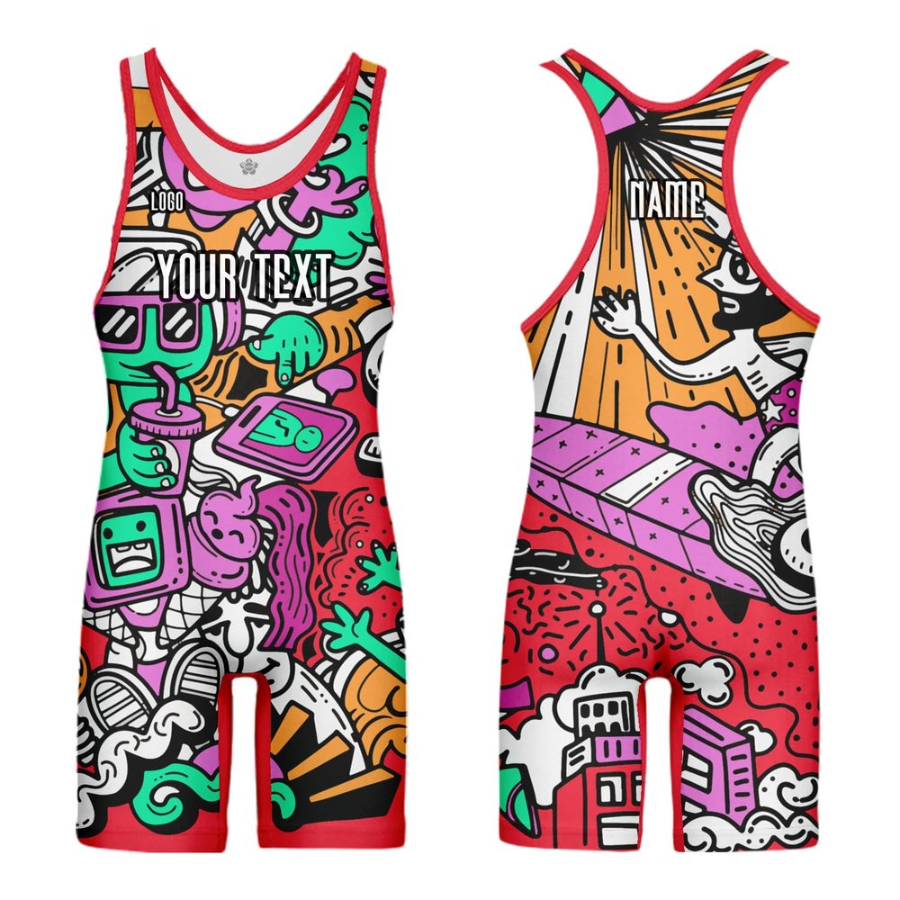 DIYUME Custom Cartoon Wrestling Singlet Slim Fit Powerlifting Singlet for Men Women Youth Plus Size
