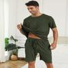 EISHOPEER Men's Ribbed Knit Pajamas 2 Piece Lounge Sets Matching Summe Outfits Sweatsuit Top and Shorts with Pockets Army Green XX-Large view 2