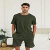 EISHOPEER Men's Ribbed Knit Pajamas 2 Piece Lounge Sets Matching Summe Outfits Sweatsuit Top and Shorts with Pockets Army Green XX-Large view 3