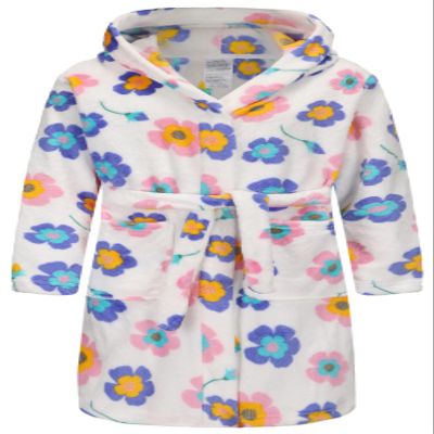E.W Apparel Boys Fleece Robe Girls Hooded Bathrobe Toddlers Soft Fuzzy Robe for Kids(Flower,7-8 Years)