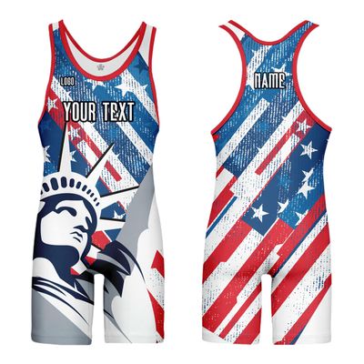 DIYUME Custom American USA Flag Wrestling Singlets Sport Active Jumpsuits Add Your Logo,Youth Mens Womens Sizes