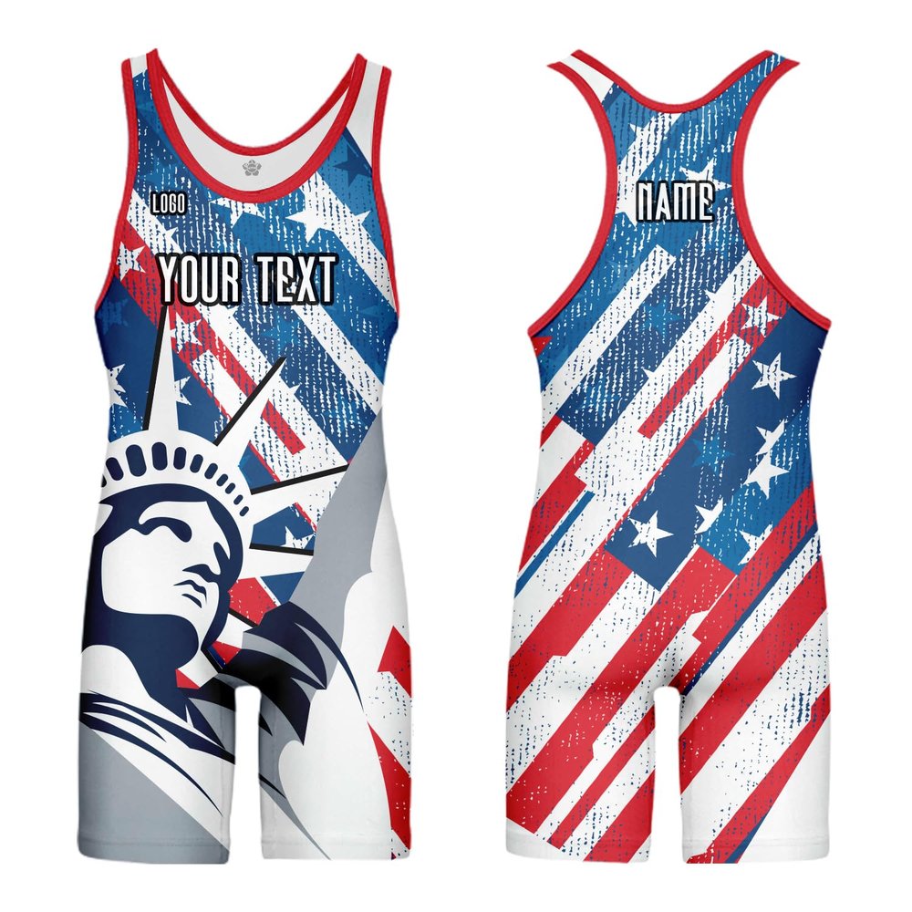 DIYUME Custom American USA Flag Wrestling Singlets Sport Active Jumpsuits Add Your Logo,Youth Mens Womens Sizes