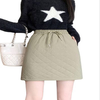 ebossy Women's Puffer Quilted Skirt Drawstring A-line Insulate Warm Skirt with Pockets Hiking Sport (M, Army Green)