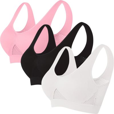 3 Packs Breathable Liftup Air Bra for Women Comfort Cool Sports Bras for Sagging Breasts Wireless Push Up Bralettes, 4X-Large, 3pc13_Pink+Black+White