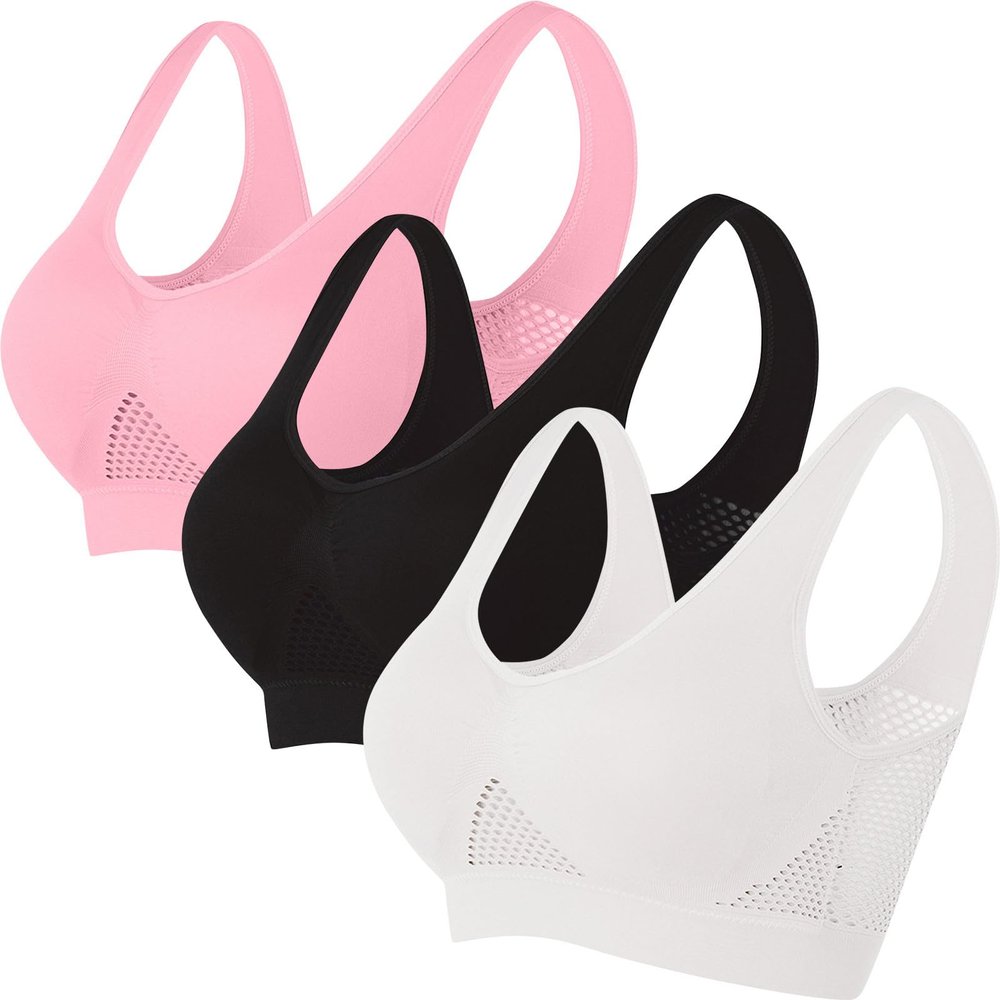 3 Packs Breathable Liftup Air Bra for Women Comfort Cool Sports Bras for Sagging Breasts Wireless Push Up Bralettes, 4X-Large, 3pc13_Pink+Black+White