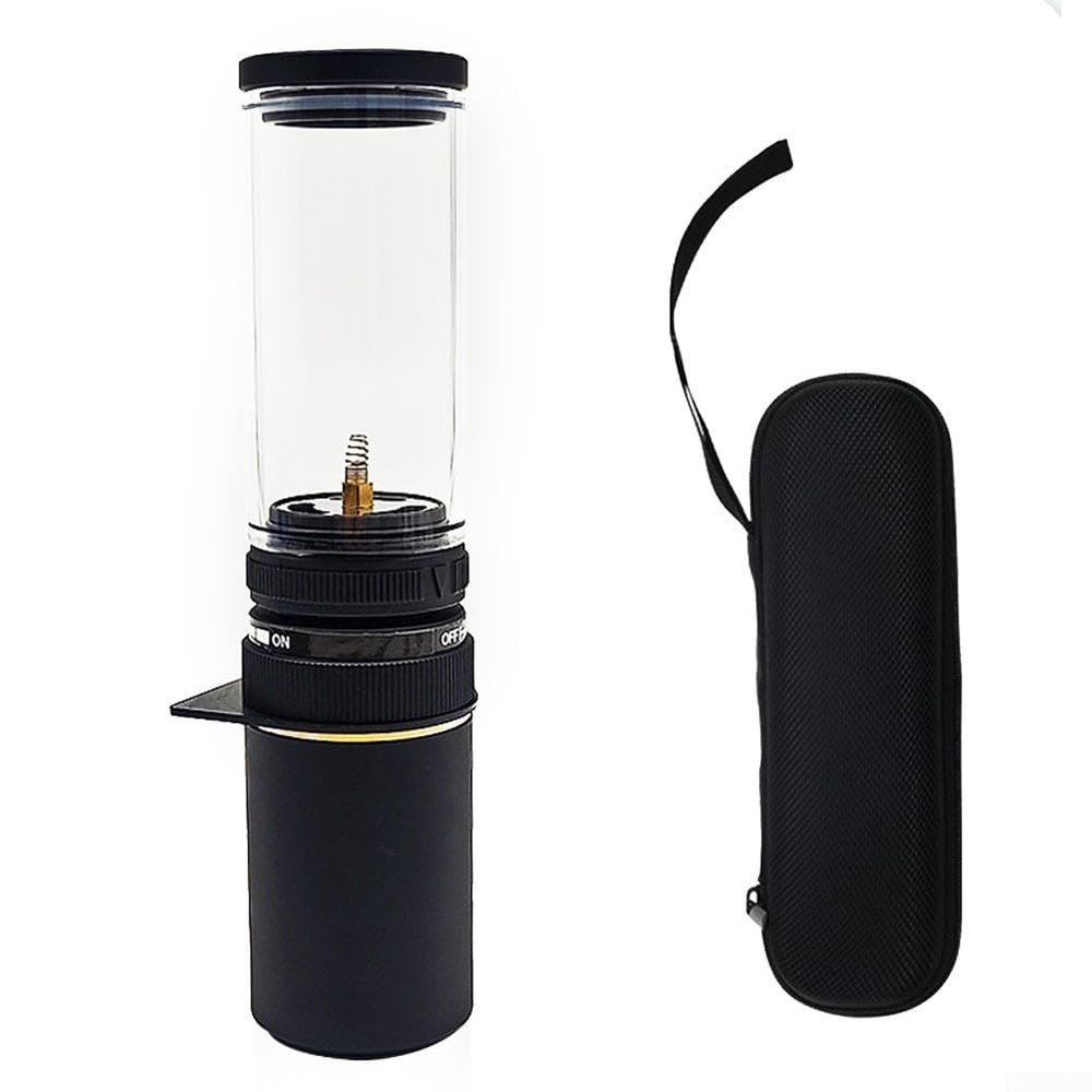 Portable Outdoor Gas Lamp, Gas Lantern Dreamlike Candle Lamp Portable Tent Lantern Glass Mantle Lantern for Camping, for Hiking, Fishing(with Gas Box Black)
