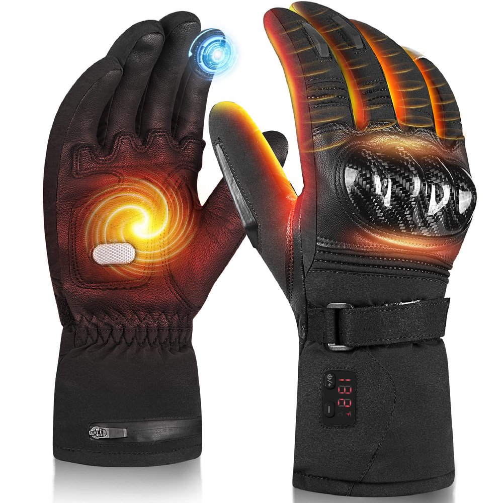 Heated Motorcycle Gloves, 2700mAH Rechargeable Heated Gloves for Men Women, Temperature Display Winter Gloves for Outdoor Skiing Cycling Fishing Hunting